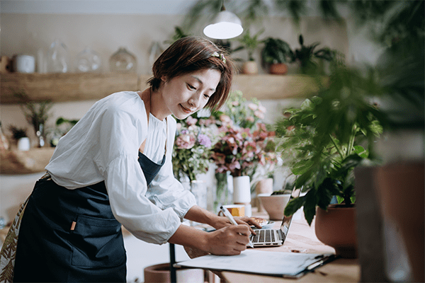 Company owner working on a computer