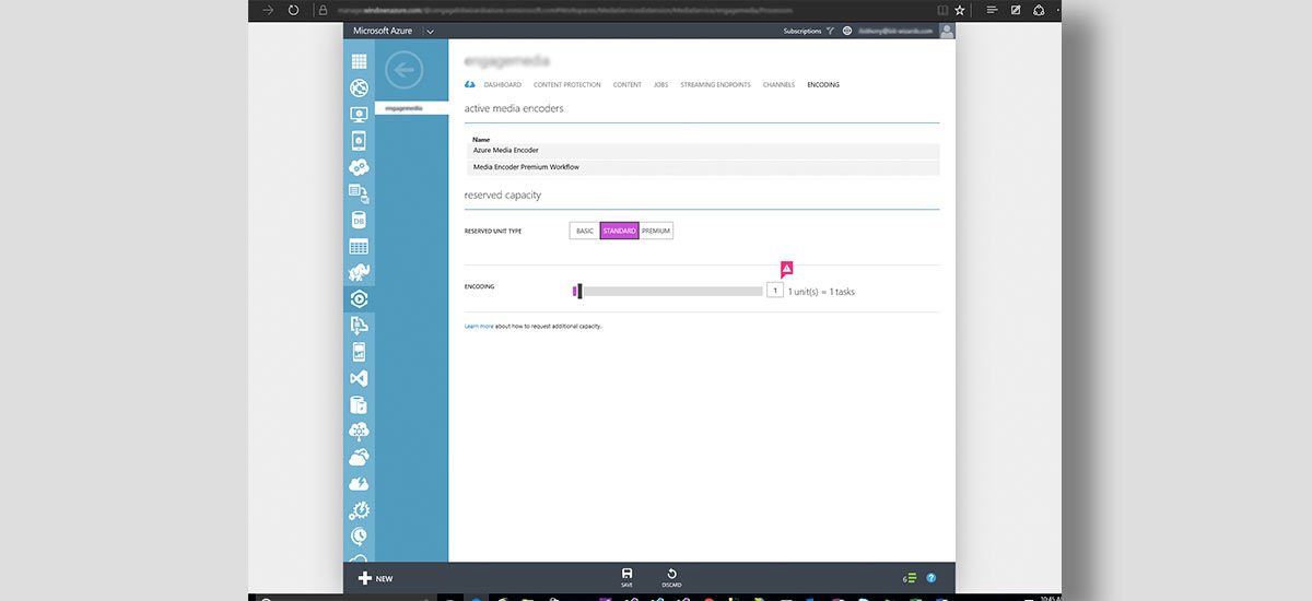azure media services encoding tab