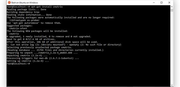 command window for bash on ubuntu on windows