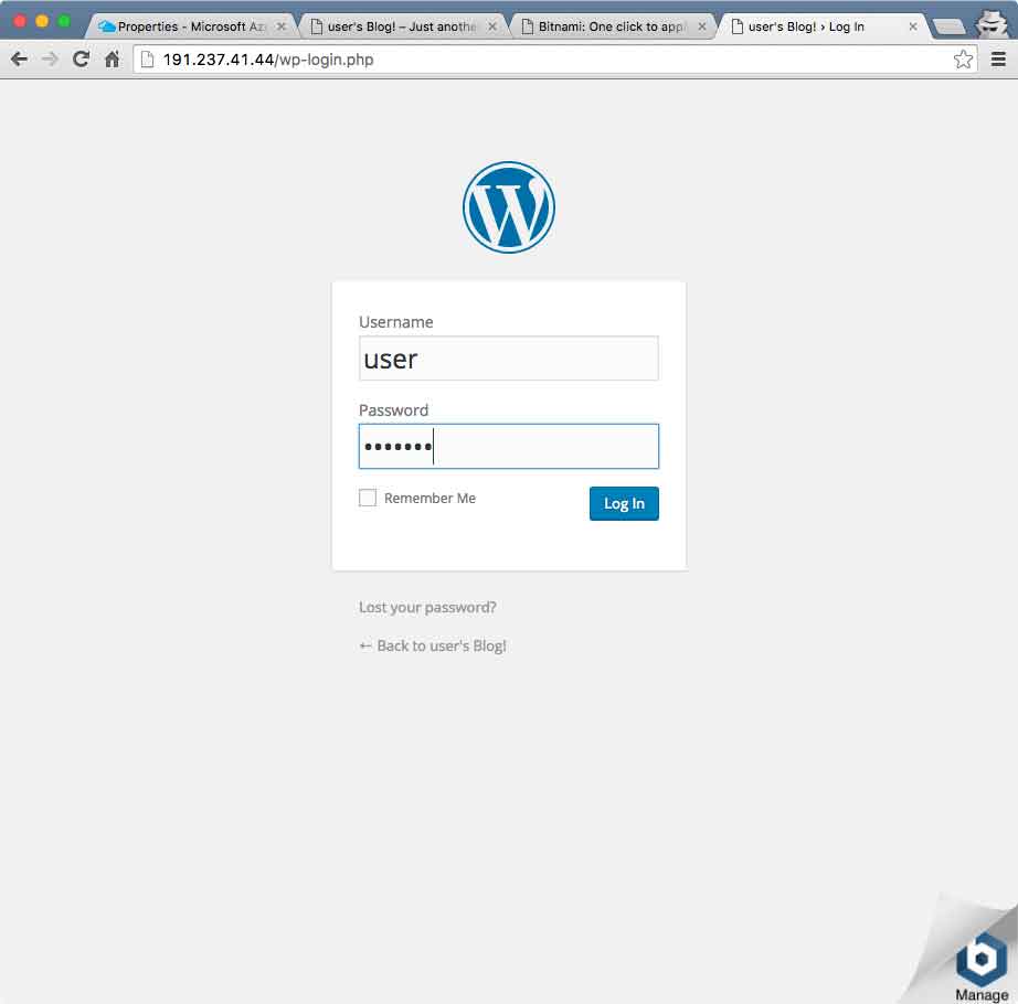 WordPress login screen