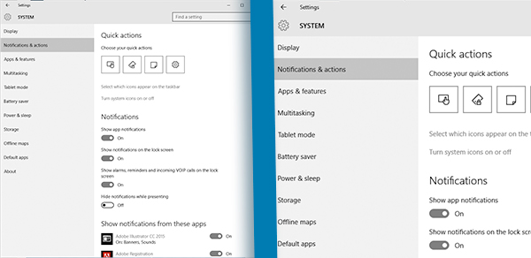action center settings