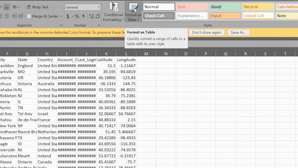 format data as a table
