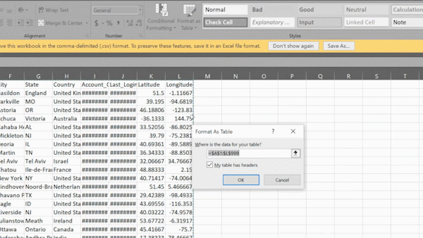 format data as a table step 2
