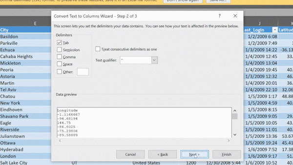separating data into two columns step 2
