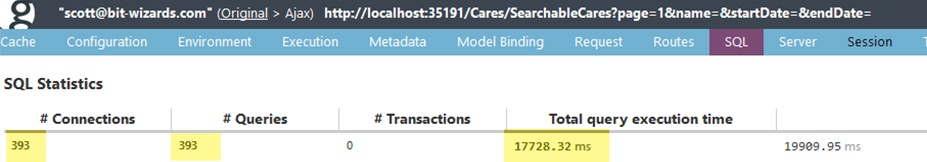 Glimpse output showing the database connections