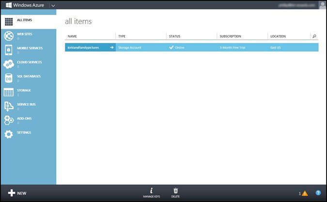Azure dashboard