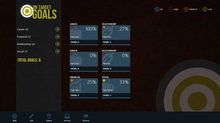 on target goals screen