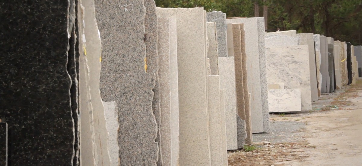 granite slabs at kitchen and bath manufacturing plant