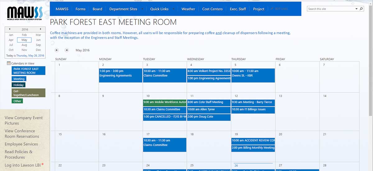mawss new sharepoint calendar view